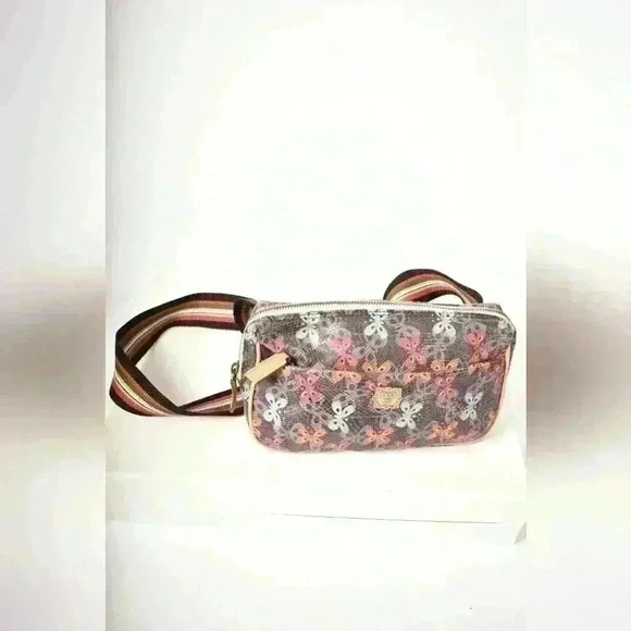 ANNA SUI Grey Orange Blue Spring Butterfly  Print Faux Snakeskin Zipped Belt Bag - Picture 8 of 11